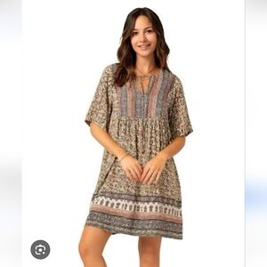 Knox Rose floral print bohemian Tribal shift dress Sz S